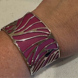 Les Georgettes Silver Perroquet Cuff Bracelet w/ leather insert Dark Pink, Blue